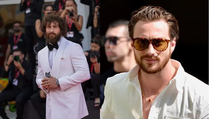 Aaron Taylor Johnson – Long hair, mustache & British-but-Hollywood